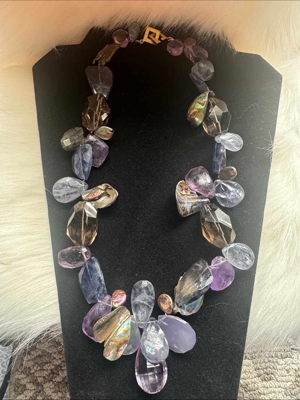 Amethyst Purple  Statement Necklace snd Shell Abalone.227.8 grams